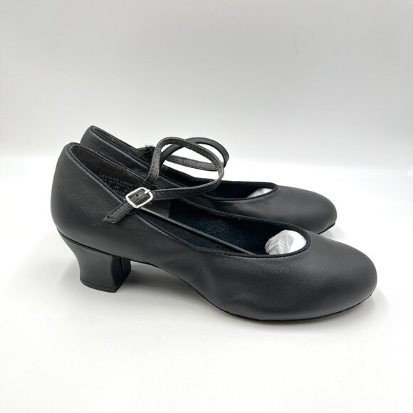 7.5 WIDE WIDTH Capezio Black 459 Jr. Footlight Suede Sole Character Dance Shoes - Picture 1 of 13